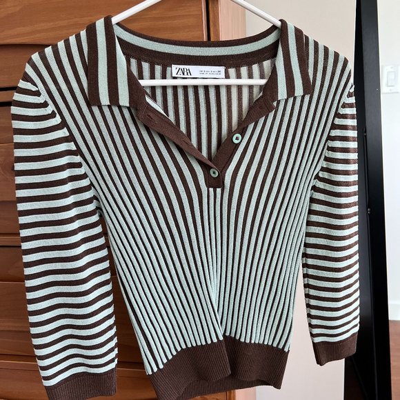 Striped brown and mint top - Picture 2 of 4